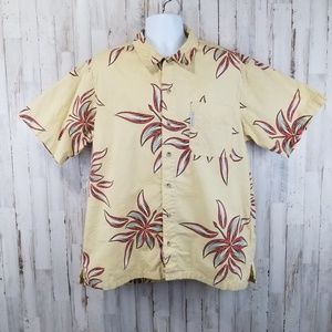 Columbia Mens Button Front Shirt L Yellow XCO Floral Textured Print Tropical Y11